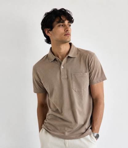 Beige Solid Cotton T-Shirt with Side Pocket