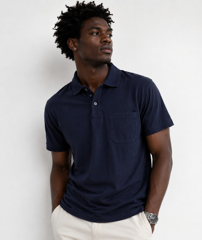 Navy blue Solid Cotton T-Shirt with Side Pocket