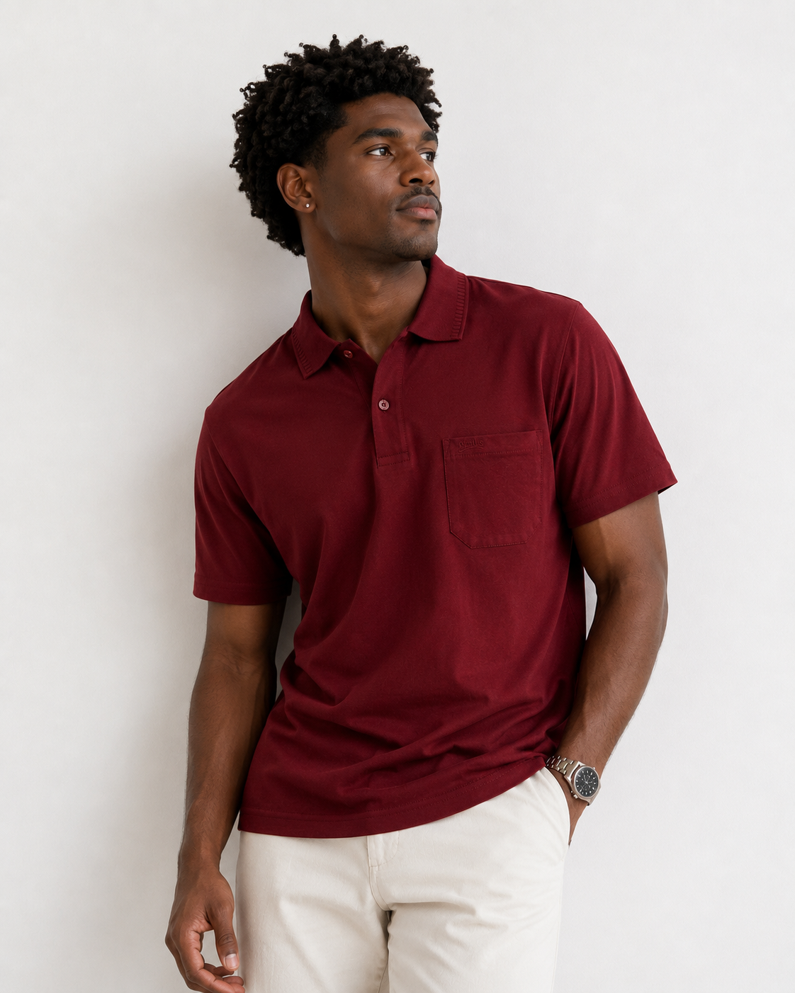Maroon Solid Cotton T-Shirt with Side Pocket