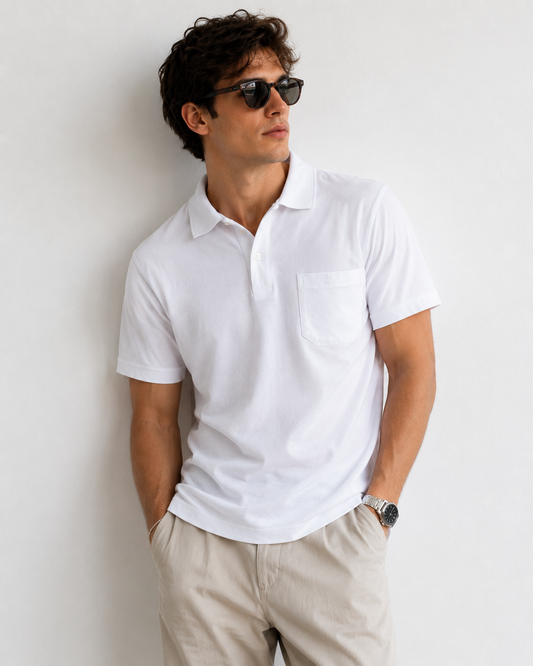 Milk White Solid Cotton T-Shirt with Side Pocket