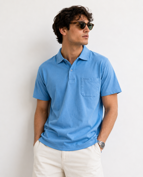 Sky blue Solid Cotton T-Shirt with Side Pocket