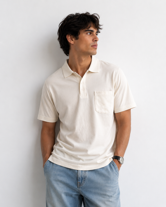 Off White Solid Cotton T-Shirt with Side Pocket