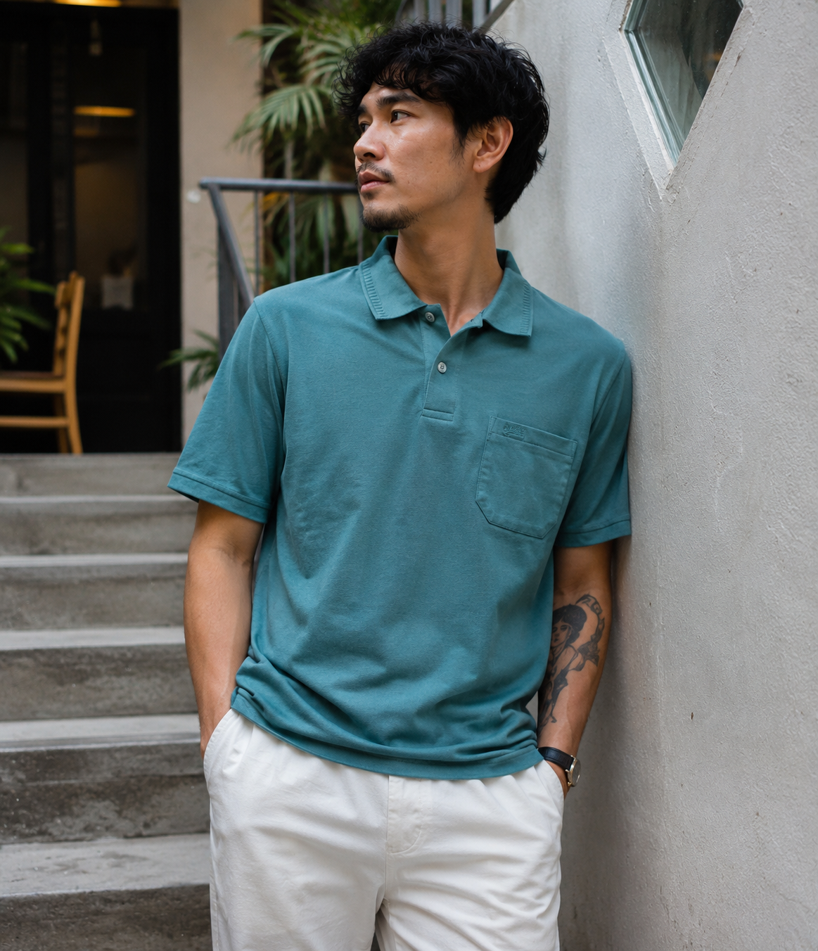 Forest Green Solid Cotton T-Shirt with Side Pocket