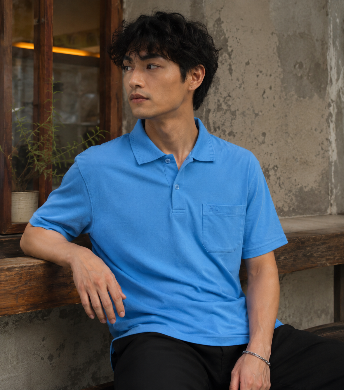 Sky blue Solid Cotton T-Shirt with Side Pocket