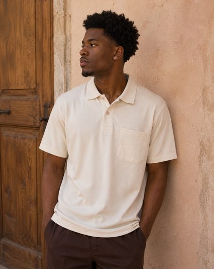 Off White Solid Cotton T-Shirt with Side Pocket